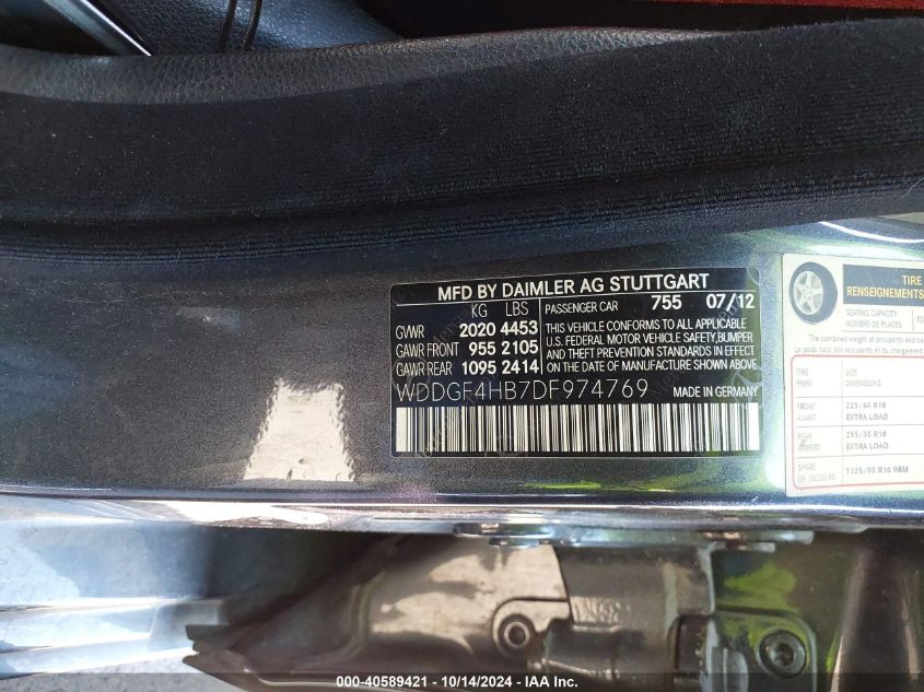 2013 Mercedes-Benz C 250 Luxury/Sport VIN: WDDGF4HB7DF974769 Lot: 40589421