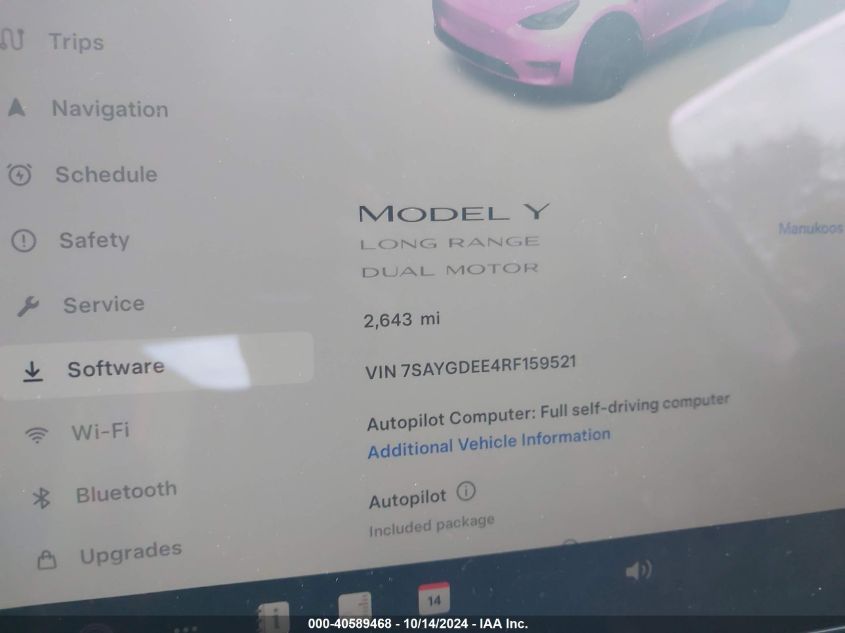 2024 Tesla Model Y VIN: 7SAYGDEE4RF159521 Lot: 40589468