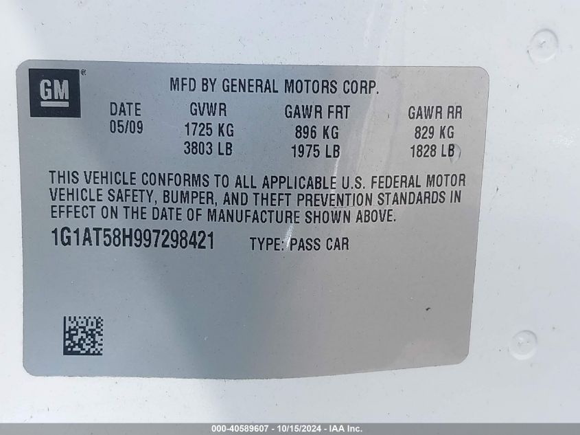 2009 Chevrolet Cobalt Lt VIN: 1G1AT58H997298421 Lot: 40589607