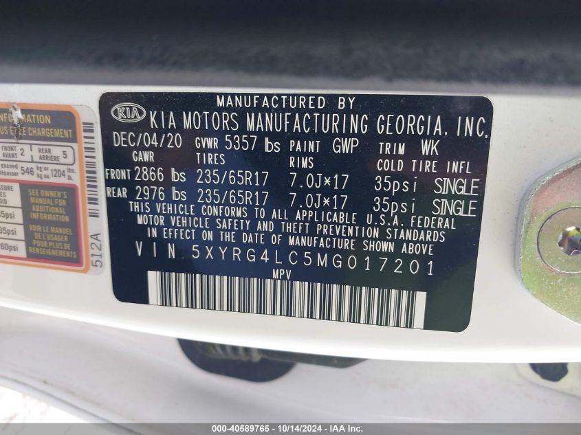 2021 KIA SORENTO LX - 5XYRG4LC5MG017201