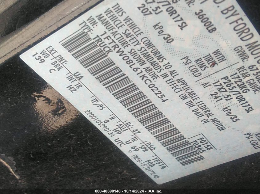 2001 Ford F-150 King Ranch Edition/Lariat/Xlt VIN: 1FTRW08L61KC02254 Lot: 40590148