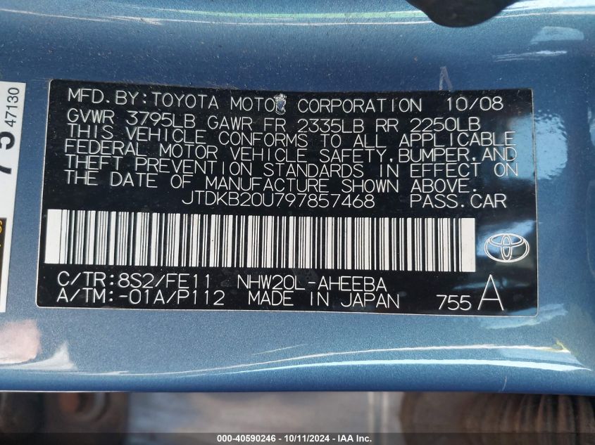 JTDKB20U797857468 2009 Toyota Prius