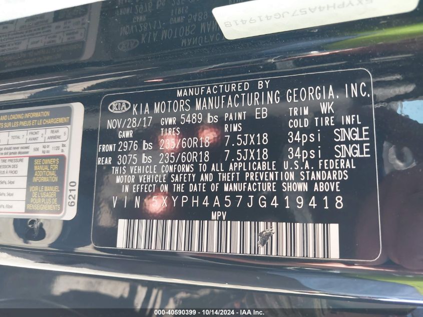 2018 KIA SORENTO 3.3L EX - 5XYPH4A57JG419418