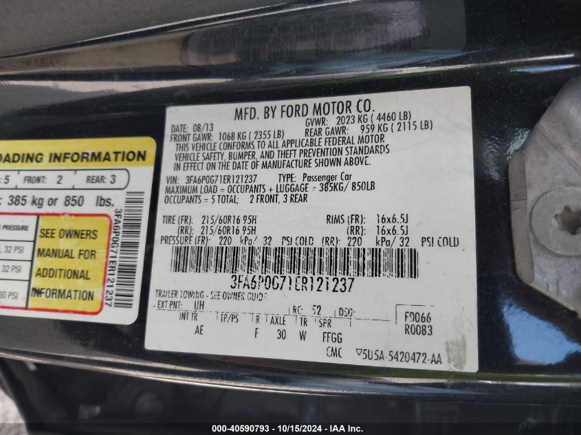 VIN 3FA6P0G71ER121237 2014 Ford Fusion, S no.9