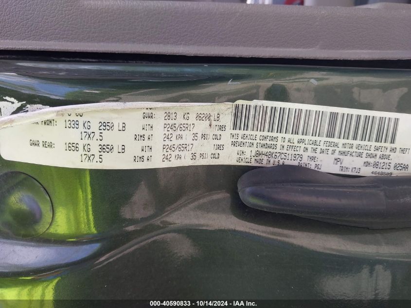 2007 Jeep Commander Sport VIN: 1J8HH48K67C511979 Lot: 40590833