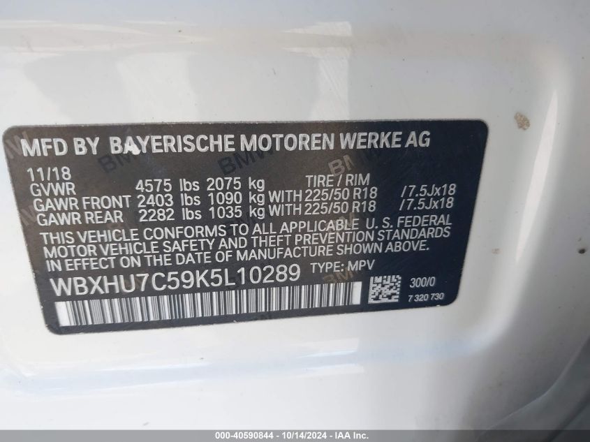 VIN WBXHU7C59K5L10289 2019 BMW X1, Sdrive28I no.9