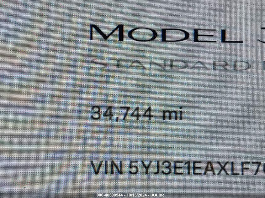 2020 Tesla Model 3 Standard Range Plus Rear-Wheel Drive/Standard Range Rear-Wheel Drive VIN: 5YJ3E1EAXLF709160 Lot: 40590944