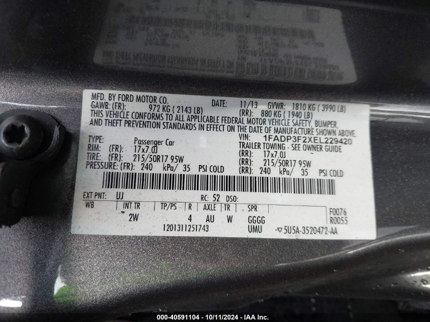 1FADP3F2XEL229420 2014 Ford Focus Se