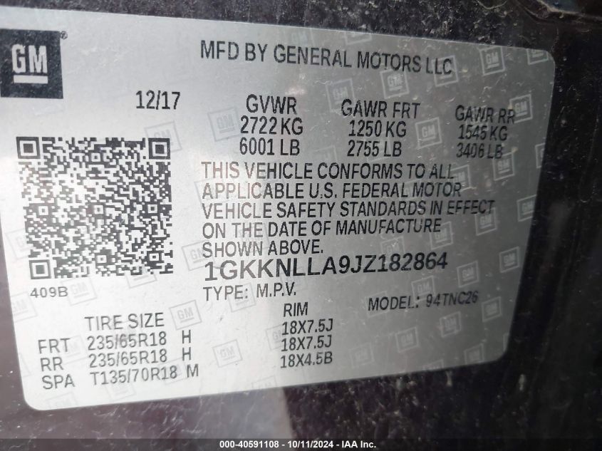 1GKKNLLA9JZ182864 2018 GMC Acadia Sle-2