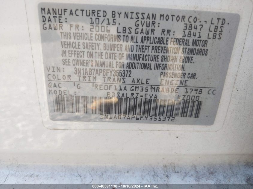 VIN 3N1AB7AP6FY355372 2015 NISSAN SENTRA no.9