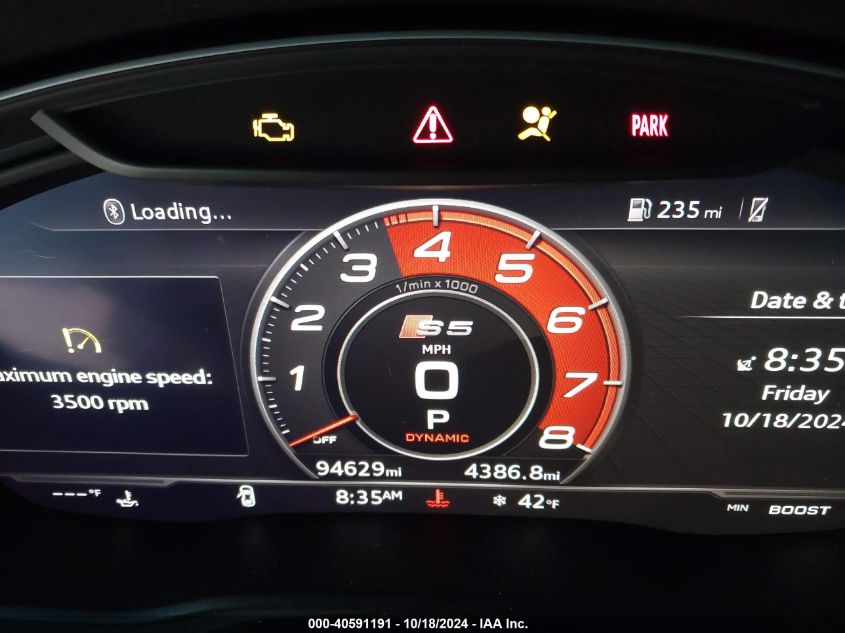 2018 Audi S5 3.0T Premium Plus VIN: WAUC4DF5XJA033740 Lot: 40591191