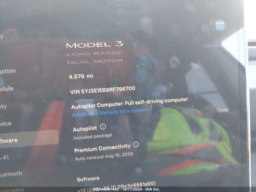 2024 Tesla Model 3 Long Range Dual Motor All-Wheel Drive VIN: 5YJ3E1EB9RF796700 Lot: 40591438