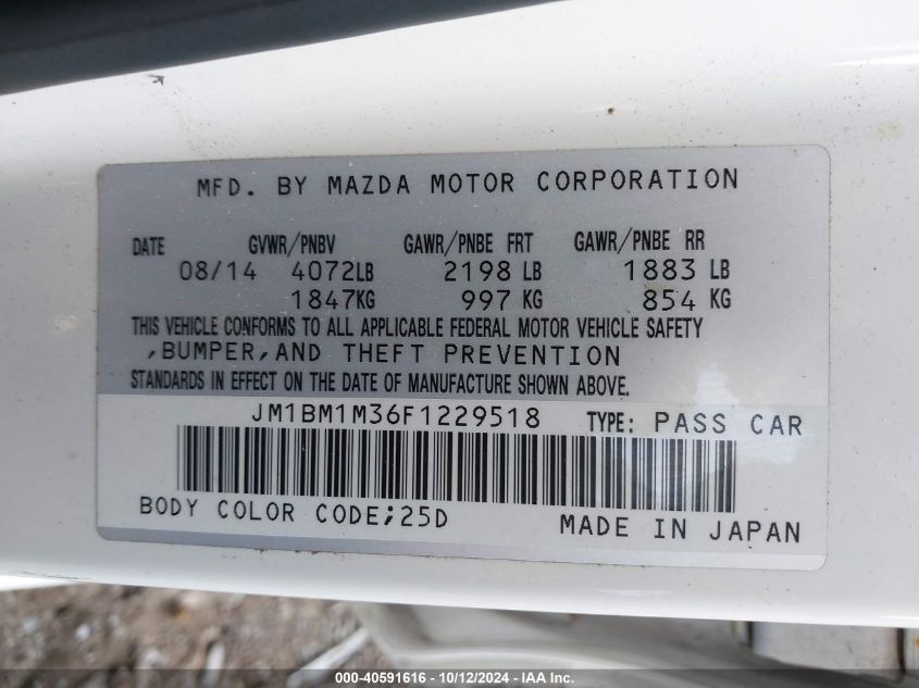 2015 Mazda Mazda3 Grand Touring VIN: JM1BM1M36F1229518 Lot: 40591616