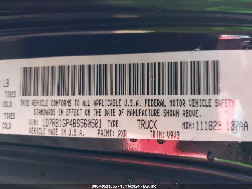 2011 Ram Ram 1500 St VIN: 1D7RB1GP4BS560501 Lot: 40591656