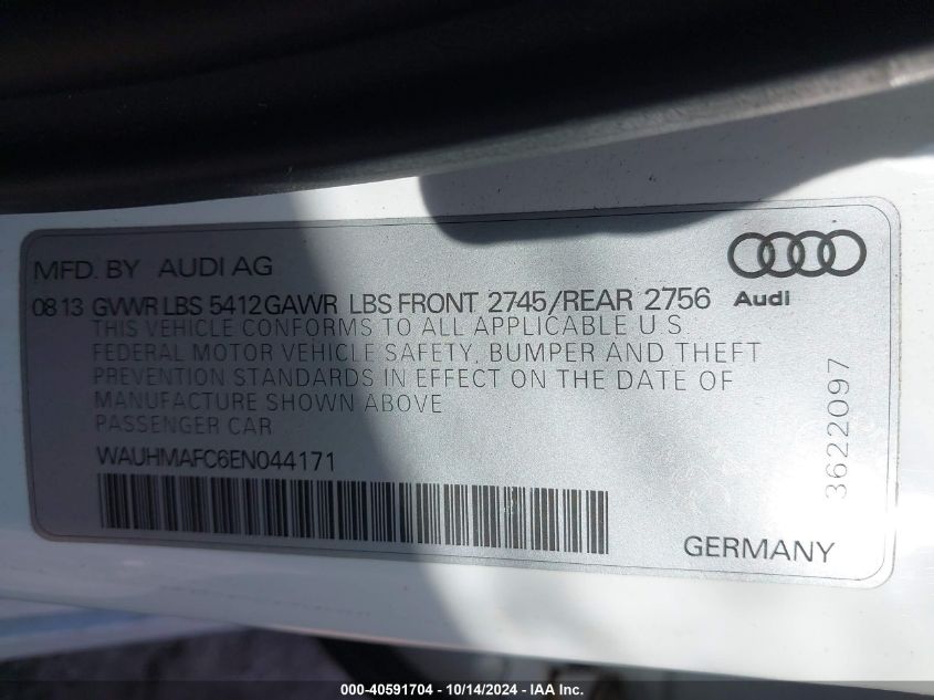 VIN WAUHMAFC6EN044171 2014 Audi A6, 3.0 Tdi Premium... no.9