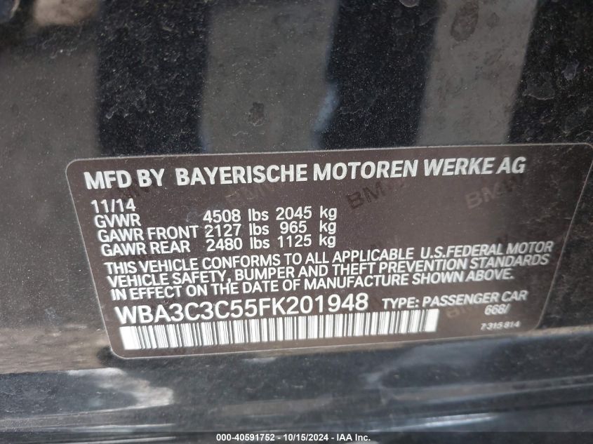 2015 BMW 320I xDrive VIN: WBA3C3C55FK201948 Lot: 40591752