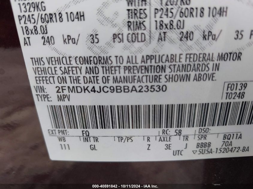 2FMDK4JC9BBA23530 2011 Ford Edge Sel