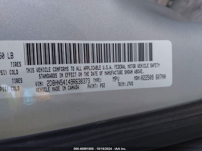 2009 Dodge Grand Caravan Sxt VIN: 2D8HN54149R638373 Lot: 40591855