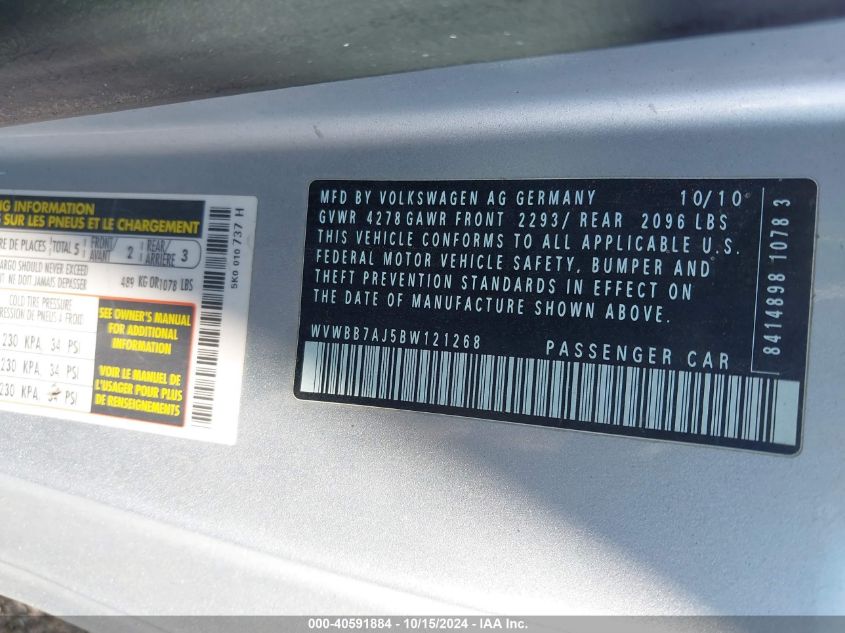 2011 Volkswagen Golf 2.5L 2-Door VIN: WVWBB7AJ5BW121268 Lot: 40591884