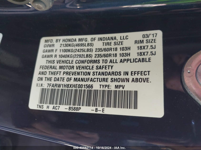 2017 HONDA CR-V EX-L/EX-L NAVI - 7FARW1H8XHE001566