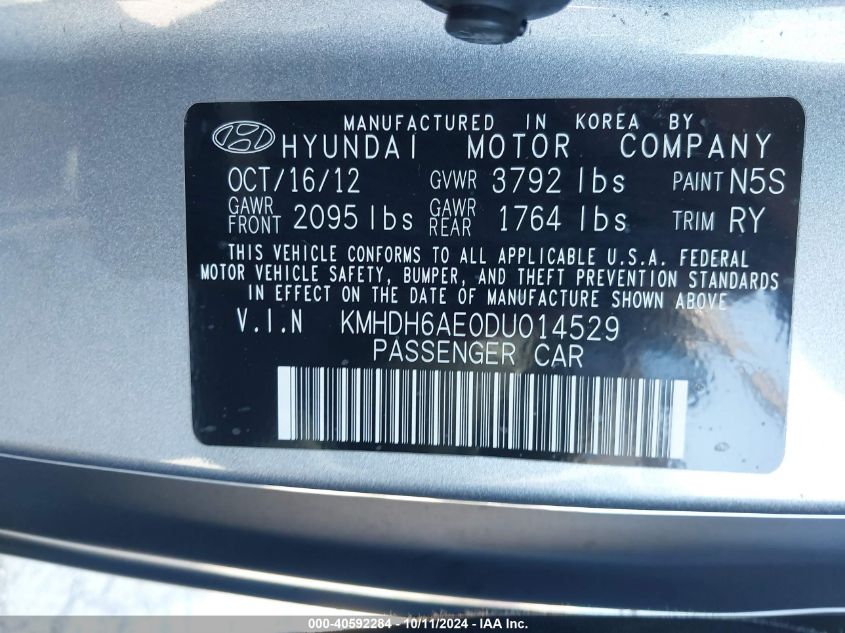 KMHDH6AE0DU014529 2013 Hyundai Elantra Gs