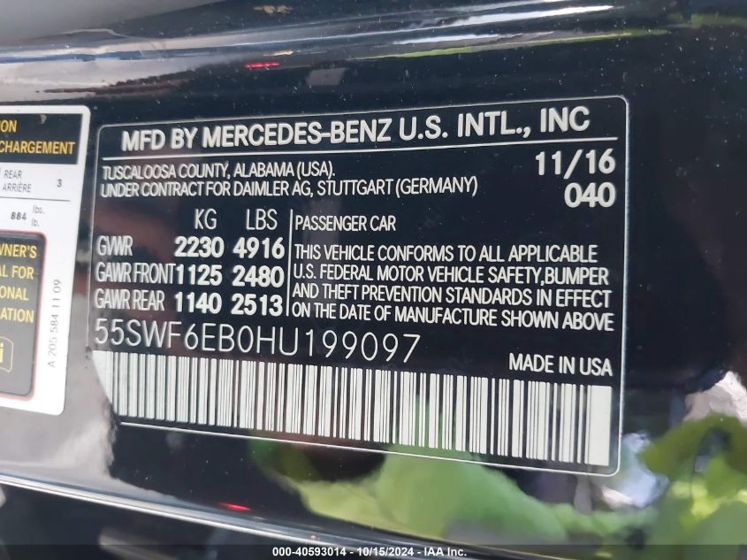 VIN 55SWF6EB0HU199097 2017 Mercedes-Benz AMG C 43,... no.9