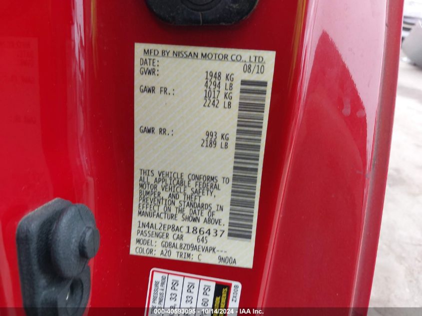 2010 Nissan Altima 2.5 S VIN: 1N4AL2EP8AC186437 Lot: 40593095