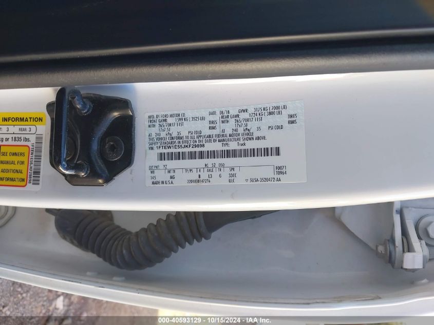 2018 FORD F150 VIN: 1FTEW1E55JKF29898