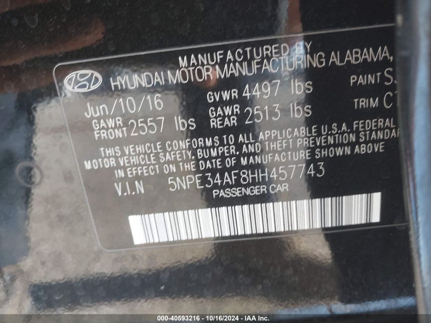 2017 HYUNDAI SONATA SPORT - 5NPE34AF8HH457743