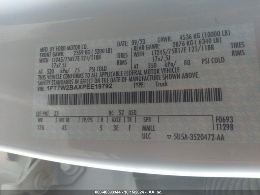 2023 Ford F-250 Xl VIN: 1FT7W2BAXPEE19792 Lot: 40593344
