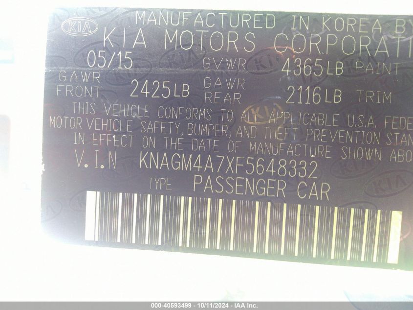 KNAGM4A7XF5648332 2015 Kia Optima Lx