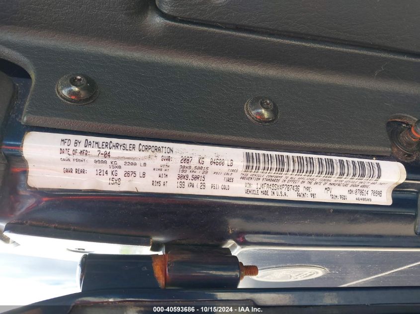 2004 Jeep Wrangler Unlimited VIN: 1J4FA49SX4P787436 Lot: 40593686