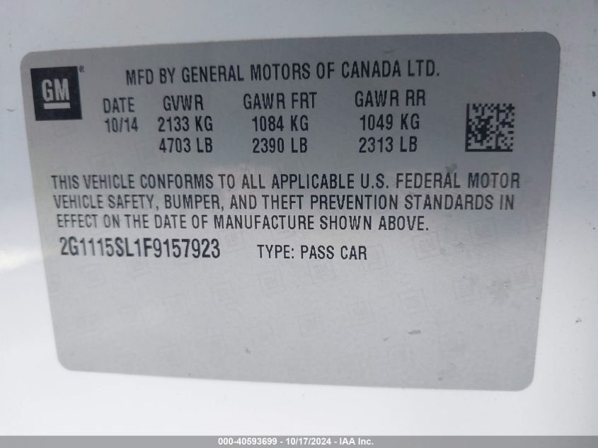 VIN 2G1115SL1F9157923 2015 CHEVROLET IMPALA no.9