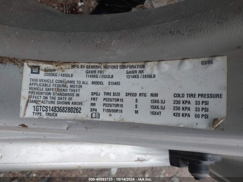 2006 GMC Canyon Sl VIN: 1GTCS148368280262 Lot: 40593723