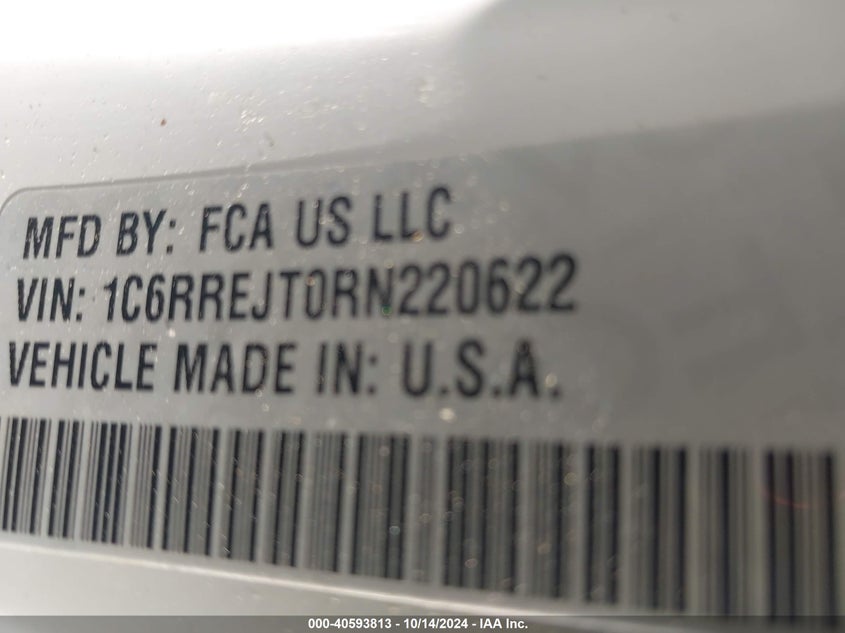 2024 Ram 1500 Laramie 4X2 5'7 Box VIN: 1C6RREJT0RN220622 Lot: 40593813