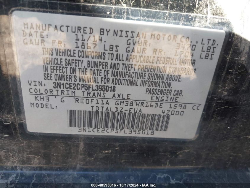 VIN 3N1CE2CP5FL395018 2015 NISSAN VERSA NOTE no.9