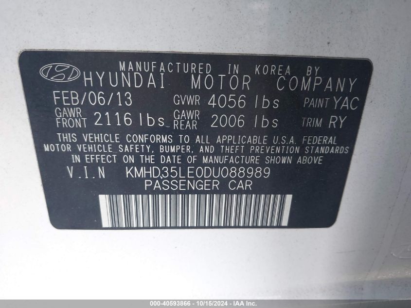 2013 Hyundai Elantra Gt VIN: KMHD35LE0DU088989 Lot: 40593866