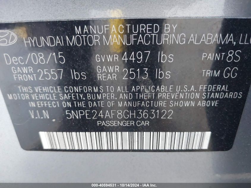 2016 HYUNDAI SONATA SE - 5NPE24AF8GH363122