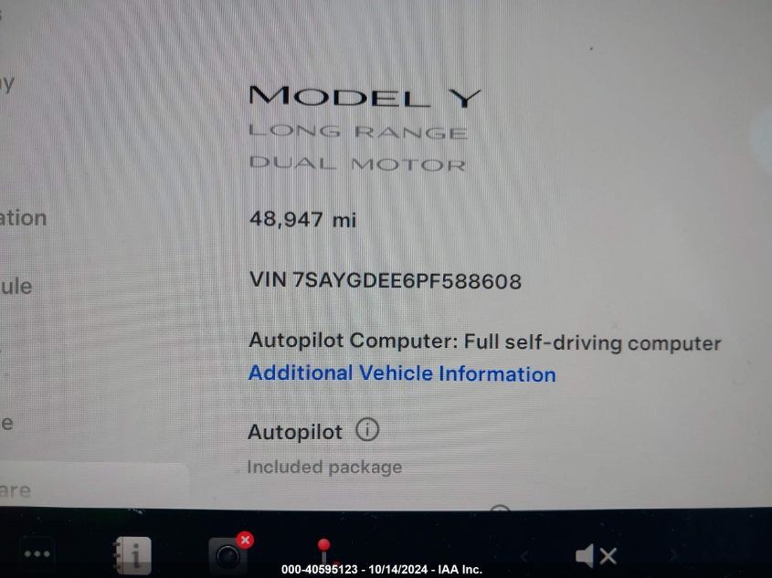 2023 Tesla Model Y Awd/Long Range Dual Motor All-Wheel Drive VIN: 7SAYGDEE6PF588608 Lot: 40595123