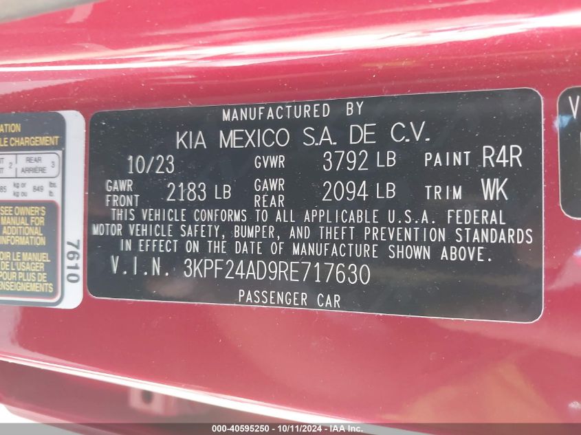 3KPF24AD9RE717630 2024 Kia Forte Lxs