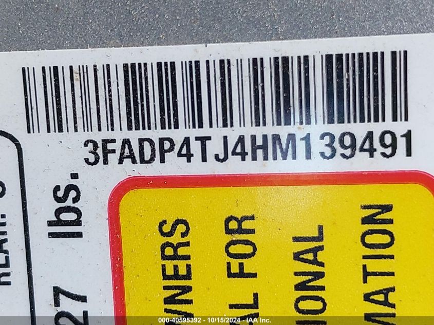 2017 Ford Fiesta S VIN: 3FADP4TJ4HM139491 Lot: 40595392