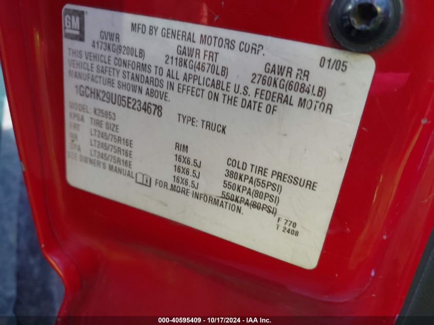 2005 Chevrolet Silverado 2500Hd Ls VIN: 1GCHK29U05E234678 Lot: 40595409