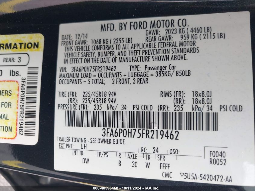 3FA6P0H75FR219462 2015 Ford Fusion Se