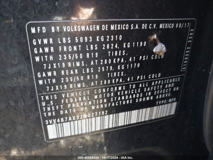 2018 VOLKSWAGEN TIGUAN 2.0T SEL PREMIUM - 3VV4B7AX3JM027192