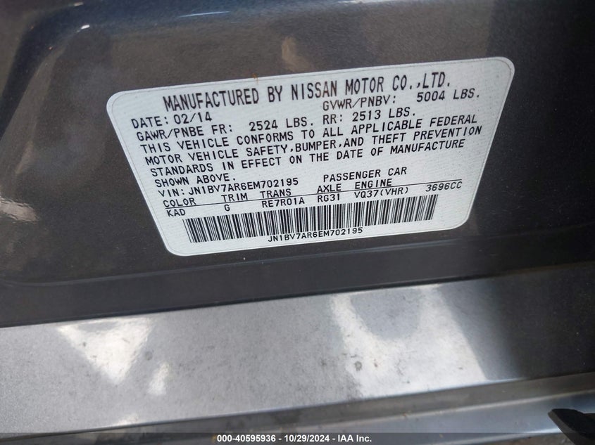 2014 INFINITI Q50 PREMIUM - JN1BV7AR6EM702195