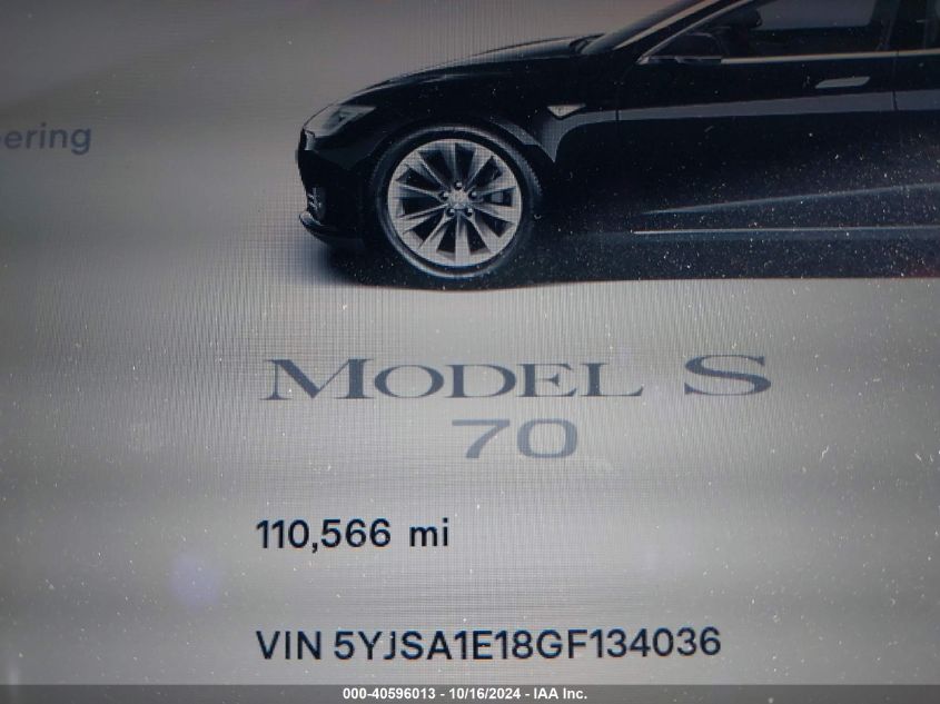 2016 Tesla Model S 60/70/75/85 VIN: 5YJSA1E18GF134036 Lot: 40596013