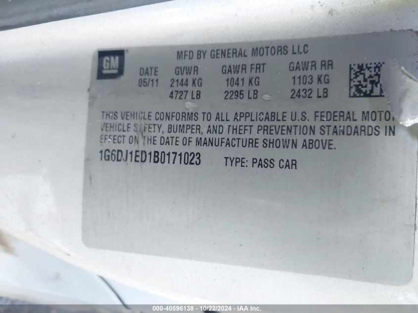 2011 Cadillac Cts Performance VIN: 1G6DJ1ED1B0171023 Lot: 40596138