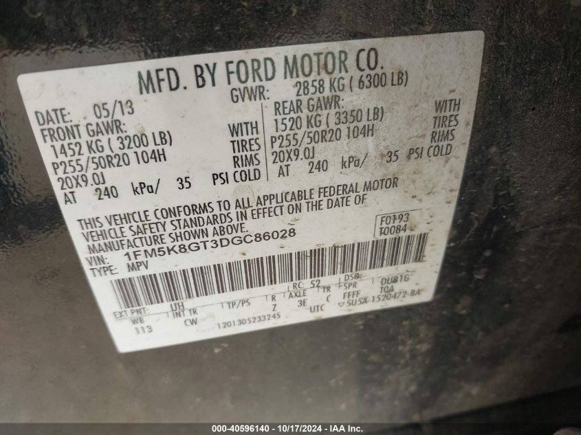 2013 FORD EXPLORER SPORT - 1FM5K8GT3DGC86028