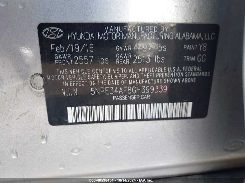 2016 HYUNDAI SONATA LIMITED - 5NPE34AF8GH399339