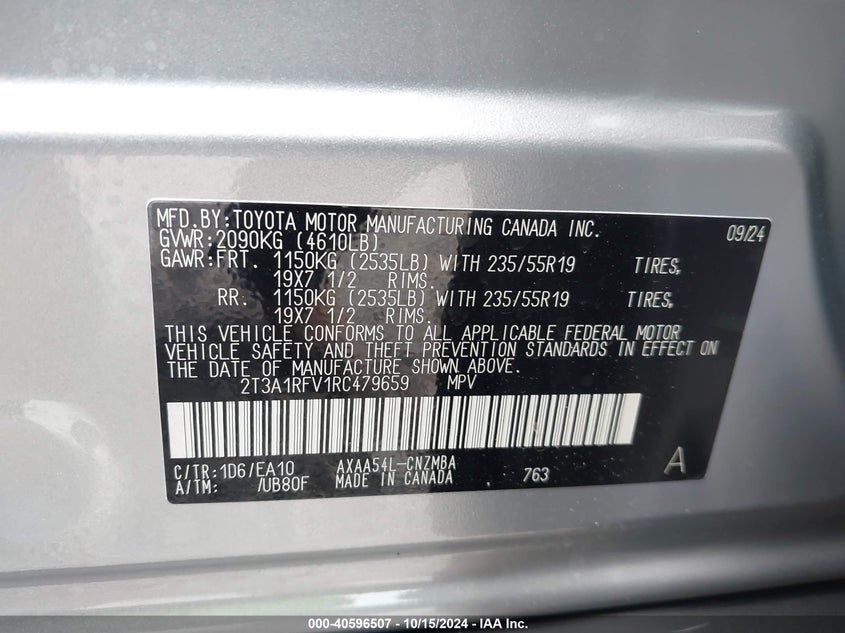 2024 TOYOTA RAV4 XLE PREMIUM VIN: 2T3A1RFV1RC479659